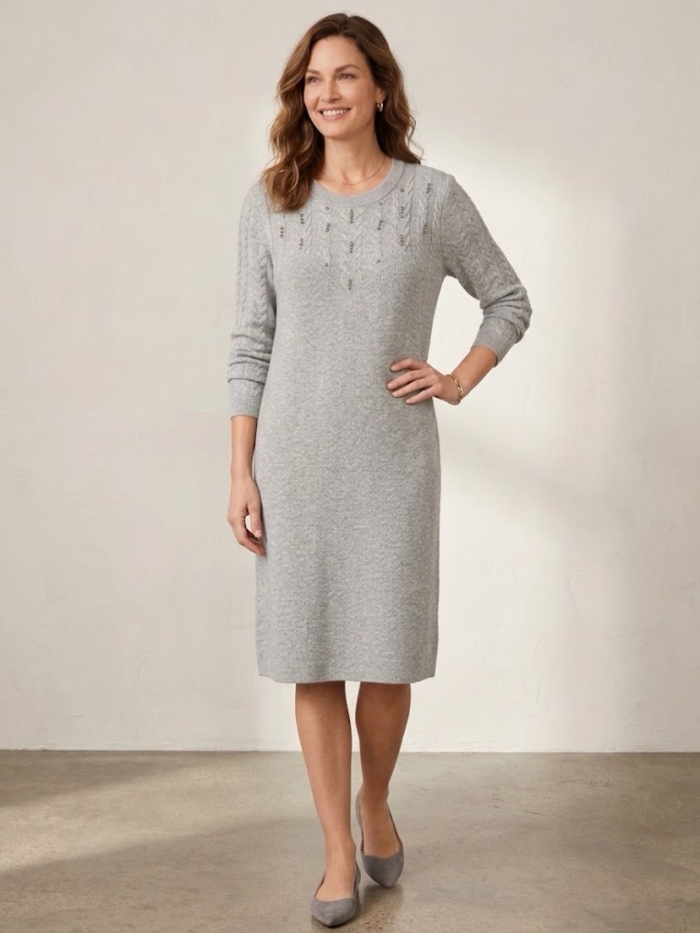 Talbots Heather Gray Beaded Knit Sweater Dress Size 3XP